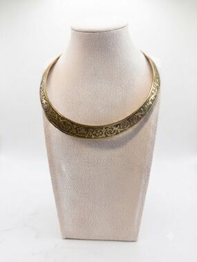 Gold Engraved Collar Necklace - Elegant Women’s Brass Choker